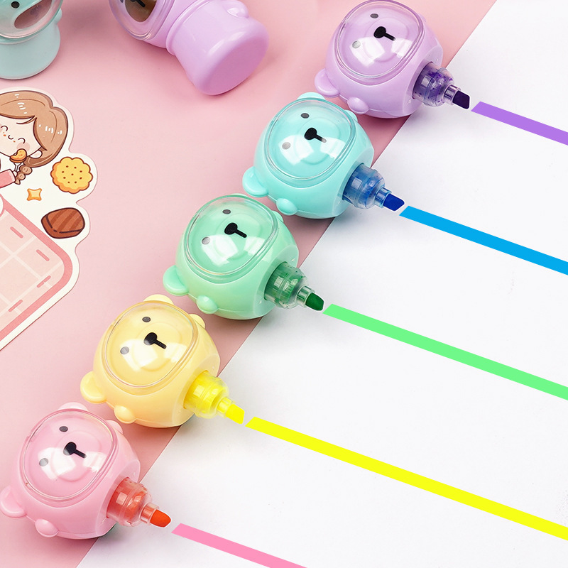 Cartoon cute macaron color space bear highlighter creative shape can be spliced plastic student marker