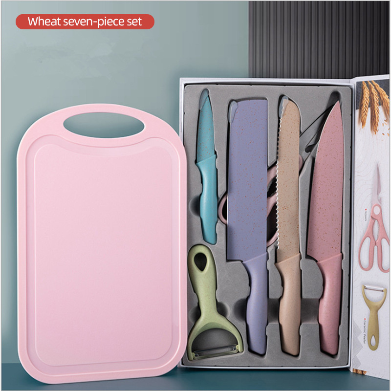 Wheat Straw Kitchen Accessories Colorful 6 Pcs Knife Set Stainless Steel Kitchen Knife Set