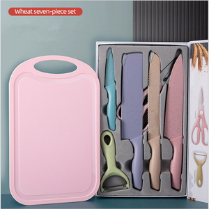 Wheat Straw Kitchen Accessories Colorful 6 Pcs Knife Set Stainless Steel Kitchen Knife Set