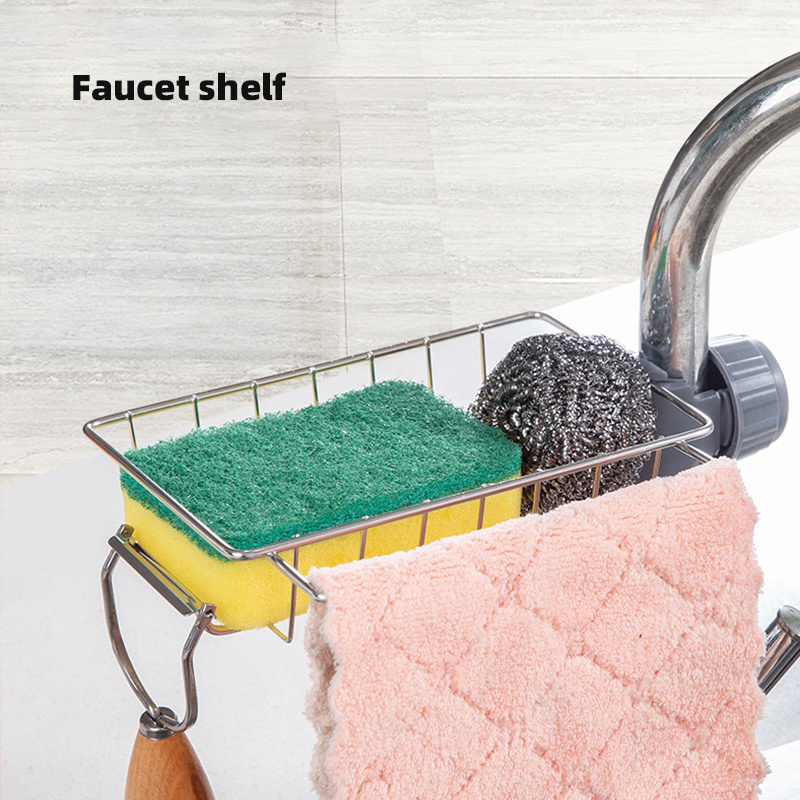 Kitchen Faucet Storage Sink Drain Dry Rack Stainless Steel Kitchen Dish Cloth Rack Shelf Cloth Towel Soap Sponge Holder