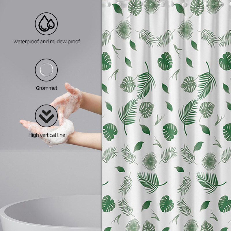 Hotel Shower Curtain Mildew-Resistant Waterproof  PEVA white background green leaf shower curtain thickened window curtains