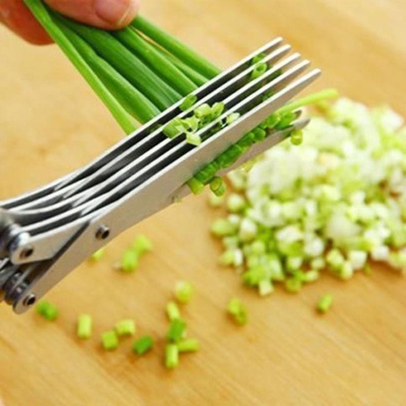 Household Vegetable Scallion Scissors 5 Layers Shredded Paper Scissors Stainless Steel Multipurpose Kitchen Scissors