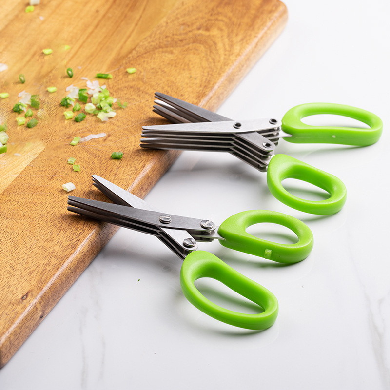 Household Vegetable Scallion Scissors 5 Layers Shredded Paper Scissors Stainless Steel Multipurpose Kitchen Scissors