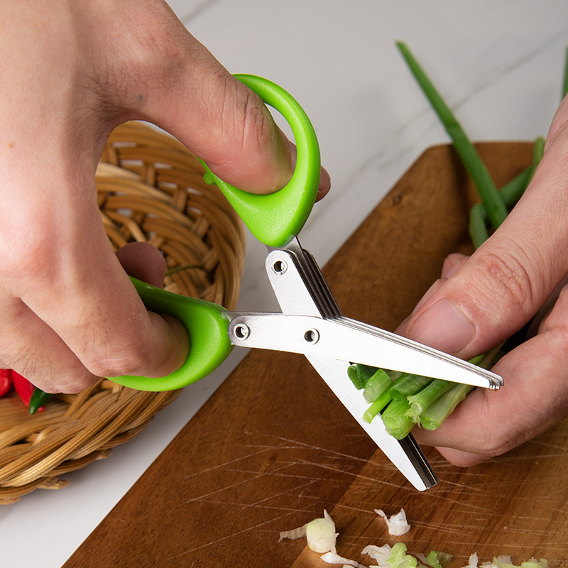 Household Vegetable Scallion Scissors 5 Layers Shredded Paper Scissors Stainless Steel Multipurpose Kitchen Scissors