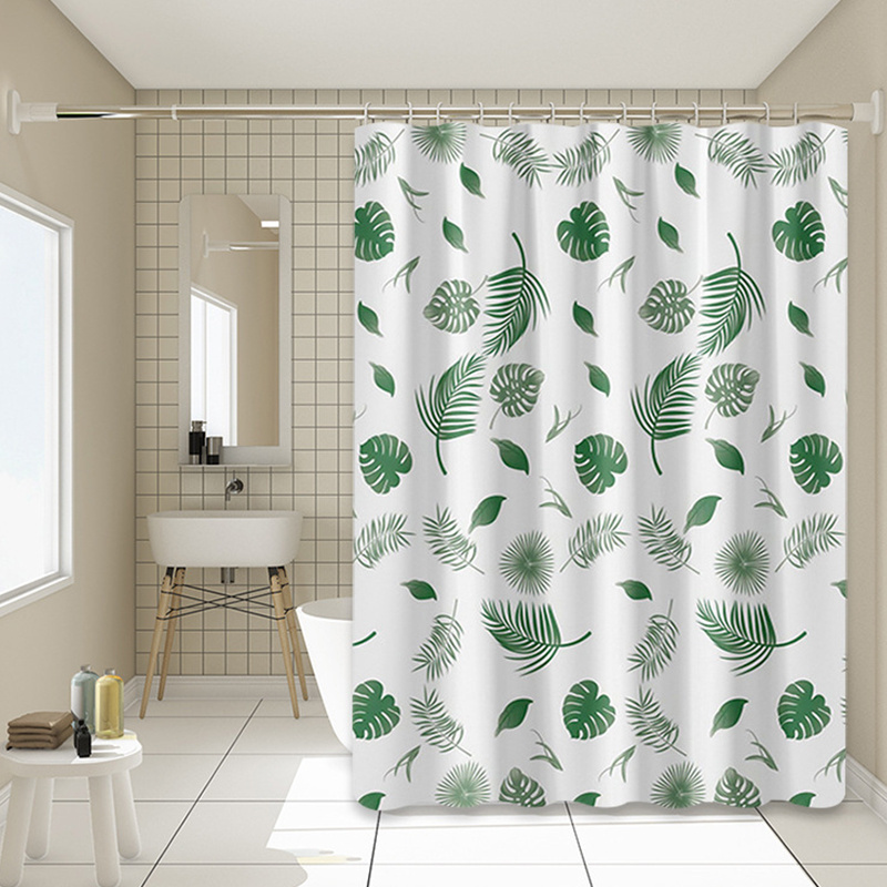 Hotel Shower Curtain Mildew-Resistant Waterproof  PEVA white background green leaf shower curtain thickened window curtains