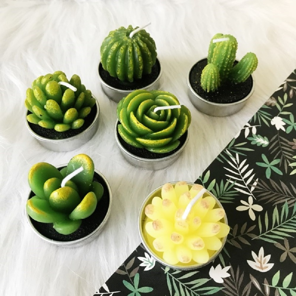 Wholesale Cactus Lotus Tealight Candle Succulent Decorative Cute Mini Candles