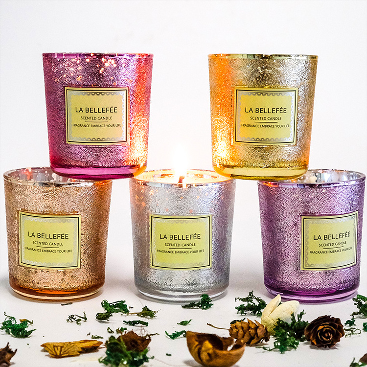 Lace embossed starry Glass Cup flameless soy wax Scented Aromatherapy Candle