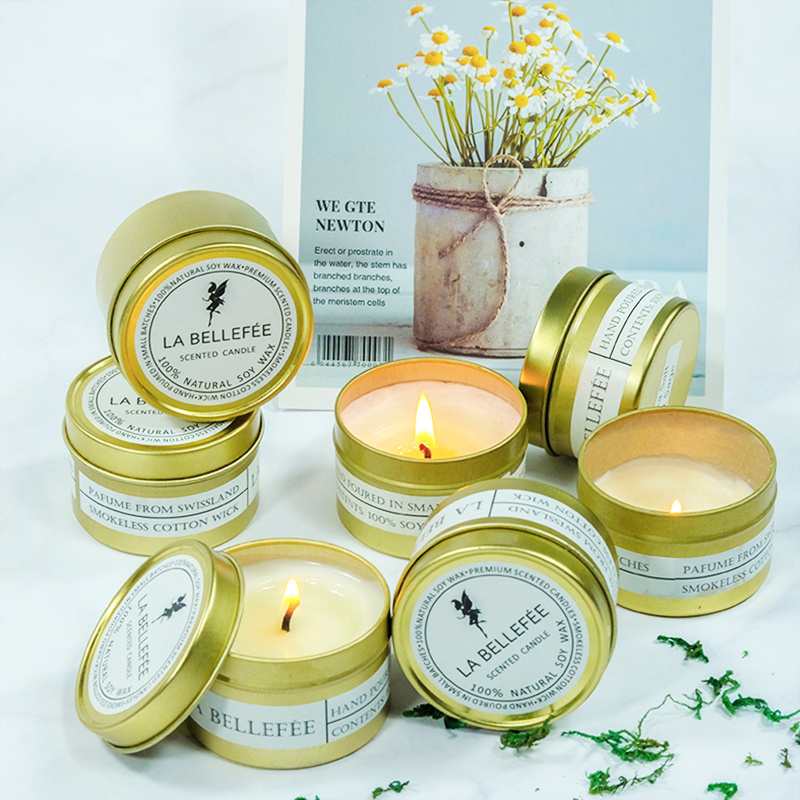 Wholesale Custom Soy Wax Scented Tin Private label Candle for home decor