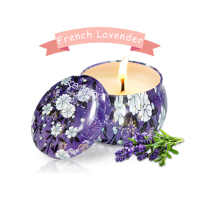 Custom Exquisite Flower Pattern Tin Soy Wax French Lavender Scented Candle for Gift Set