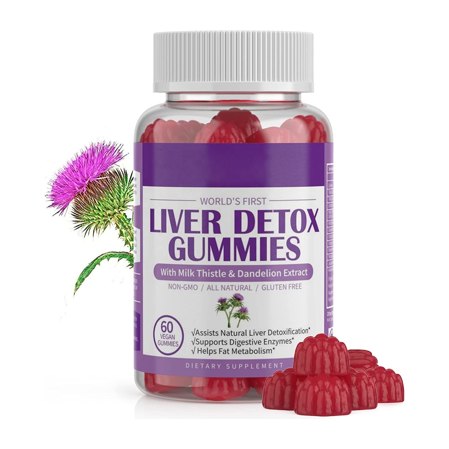 private label Milk thistle gummy liver health antioxidant help hangover anti aging skin glowing liver Detox gummies