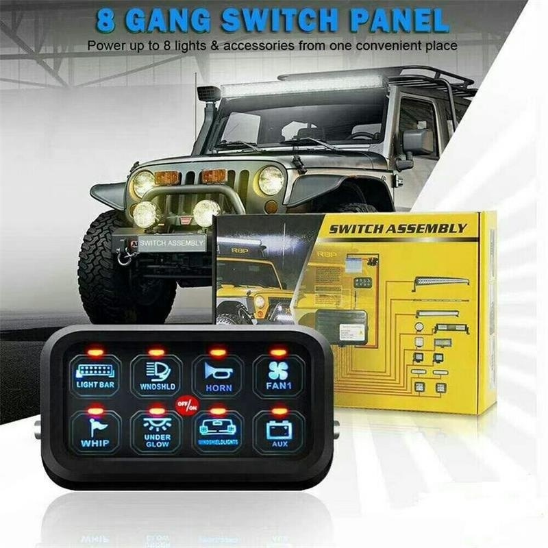 Universal RGB Multifunction 8 Gang Switch Panel Kit  Circuit Control Relay box for Car , Motorcycle, Truck,  SUV, Boat, Marine