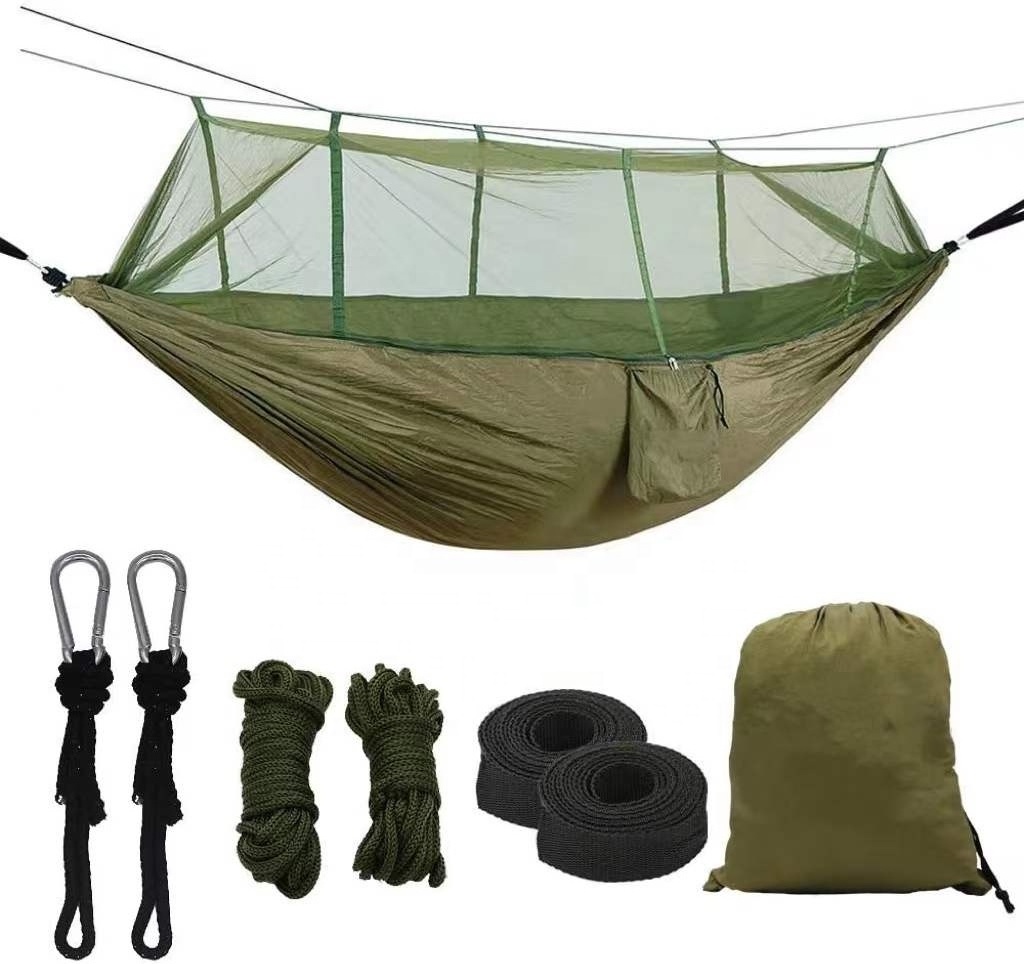 High Quality Nylon Dacron Camping Outdoor Hammock with Mosquito Net Lightweight Portable Double Parachute Hammocks For Hiking