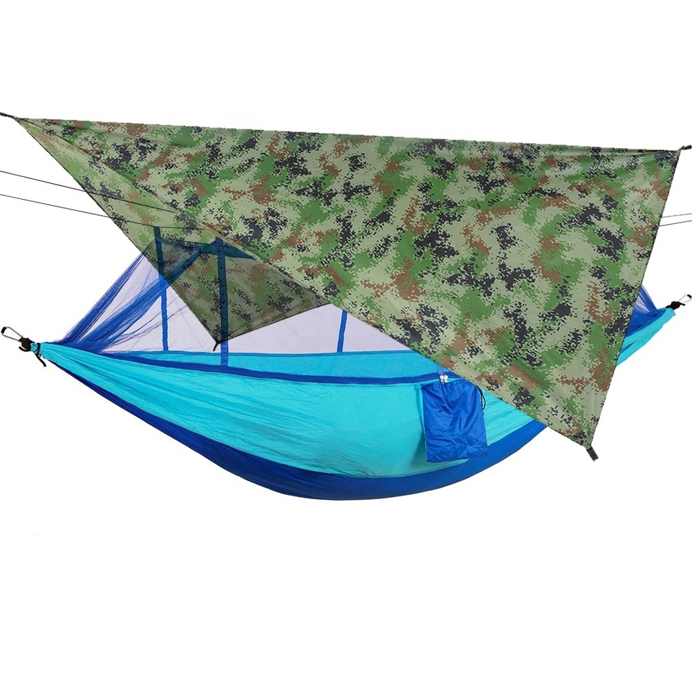 Camping Hammock with Pop Up Mosquito Net Hammock Rain Fly for 2 person 290*140cm Outdoor Portable Windproof Sunscreen