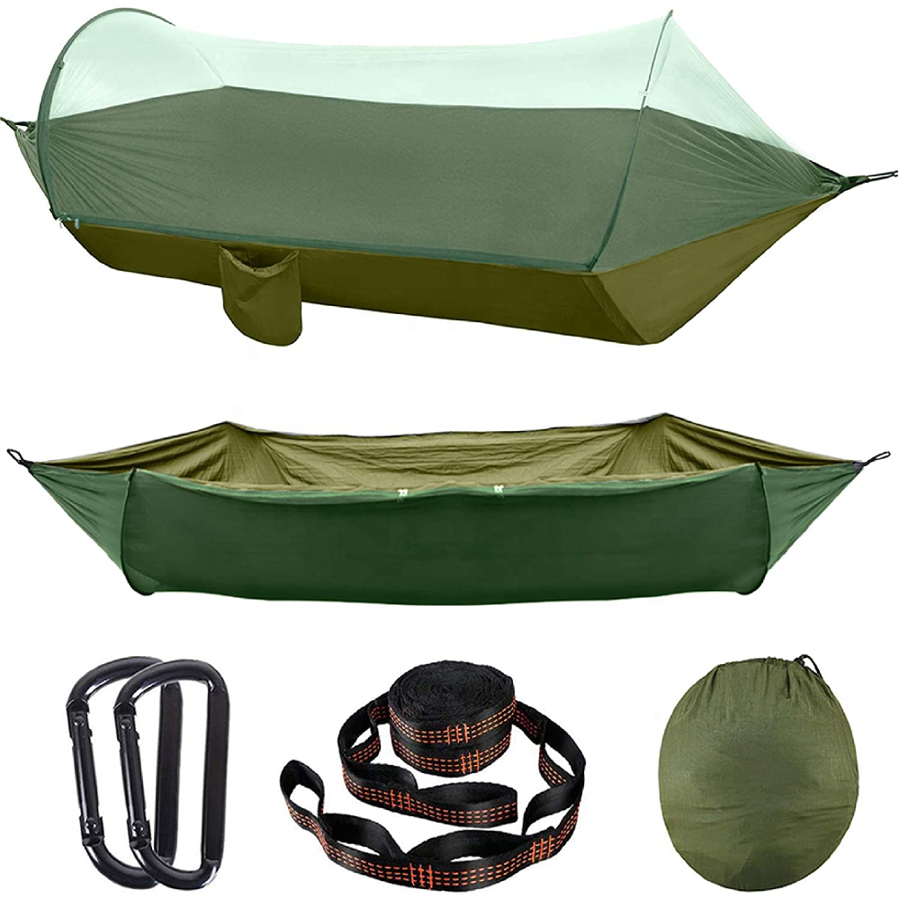 Green Outdoor Camping Products Anti-Rollover Double Hammock with Mosquito Tent Mesh Net