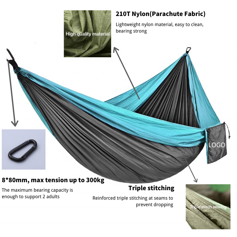 Factory Direct 2022 New Product Backpacking Camping Hammock Outdoors Double Heavy Duty 210T Nylon Parachute Hammock Swings