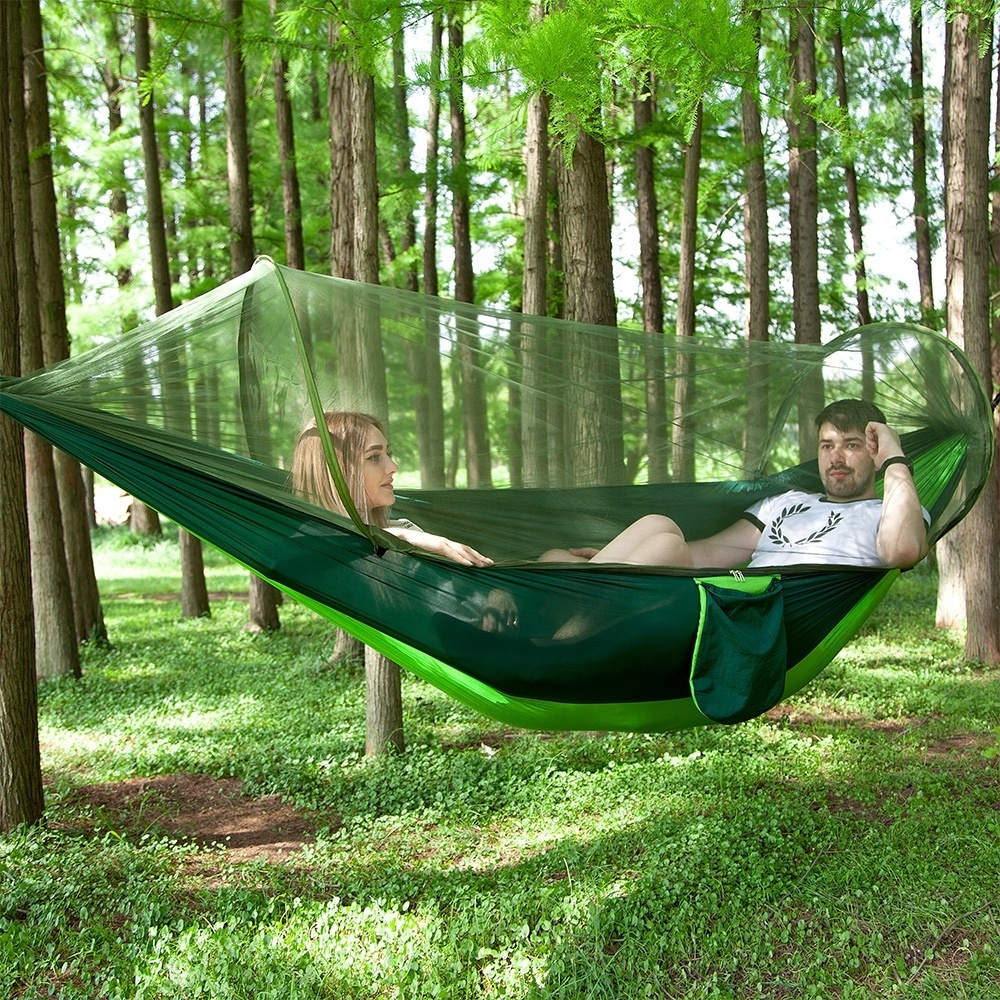 Portable camping hammock with mosquito net easy hanging double nylon hammock outdoors