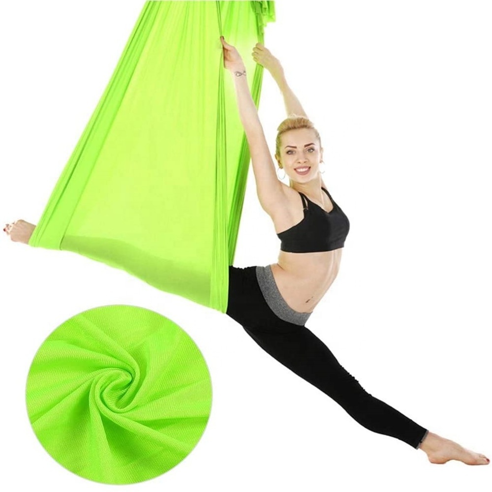 Premium Natural Silk Fabric Flying Antigravity Aerial Rigs Aerial Yoga Hammock Swing Set(Grass Green)