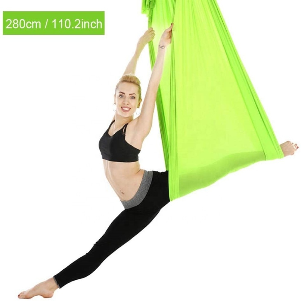 Premium Natural Silk Fabric Flying Antigravity Aerial Rigs Aerial Yoga Hammock Swing Set(Grass Green)