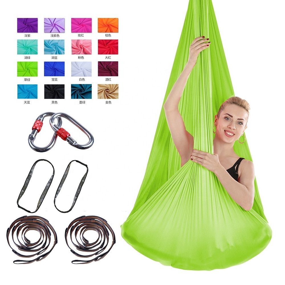 Premium Natural Silk Fabric Flying Antigravity Aerial Rigs Aerial Yoga Hammock Swing Set(Grass Green)