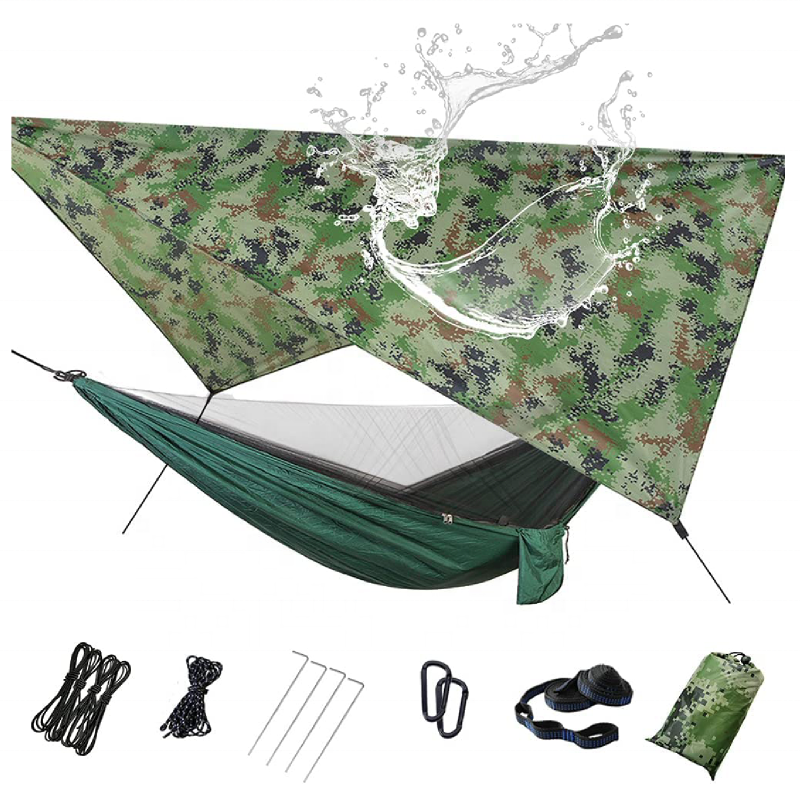 210T Nylon 2 Person Portable Outdoor Parachute Camping Nylon Tent Hammock Rain Fly Tent Tarp With Mosquito Net