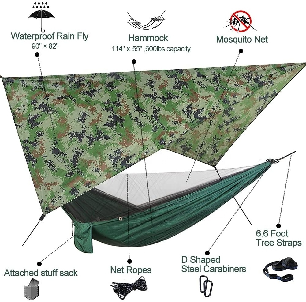 210T Nylon 2 Person Portable Outdoor Parachute Camping Nylon Tent Hammock Rain Fly Tent Tarp With Mosquito Net