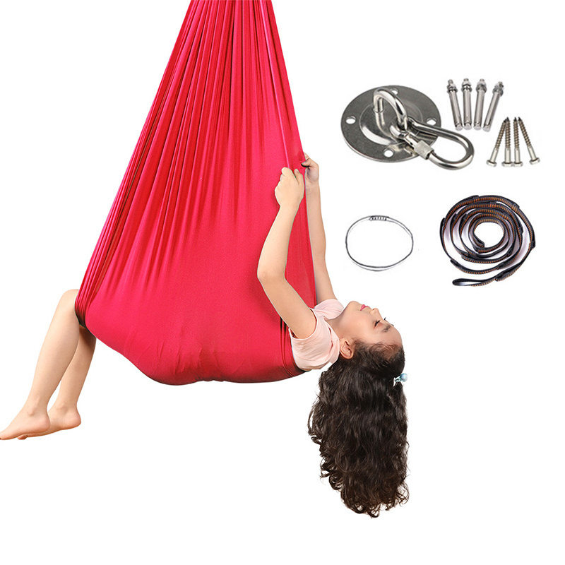 Hot Sale Nylon Hammock Indoor Toys aerial Yoga Hammocks Yoga Swivel Hanger Sense Therapy Swing With Mounting Hardware For Kids