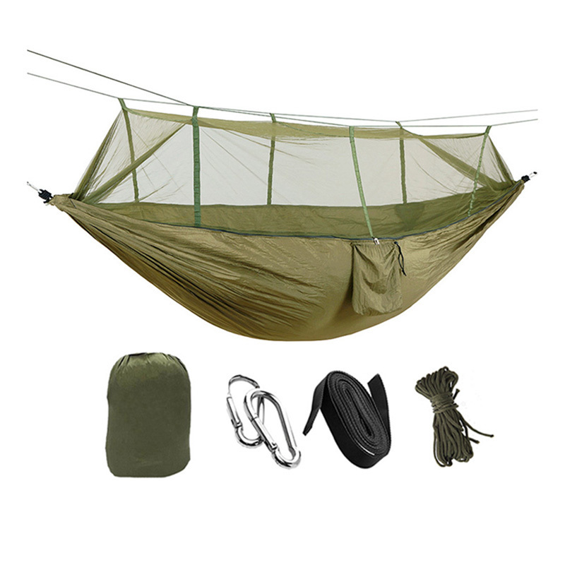 High Quality Nylon Dacron Camping Outdoor Hammock with Mosquito Net Lightweight Portable Double Parachute Hammocks For Hiking