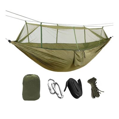 High Quality Nylon Dacron Camping Outdoor Hammock with Mosquito Net Lightweight Portable Double Parachute Hammocks For Hiking