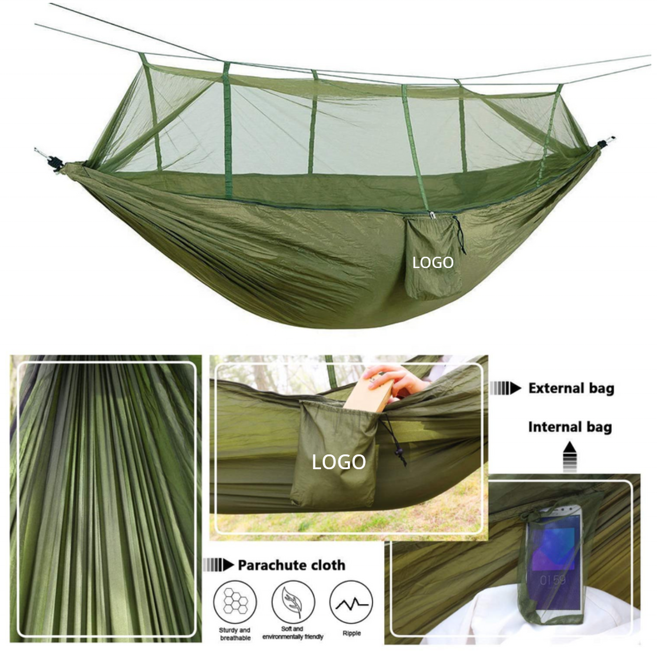 High Quality Nylon Dacron Camping Outdoor Hammock with Mosquito Net Lightweight Portable Double Parachute Hammocks For Hiking