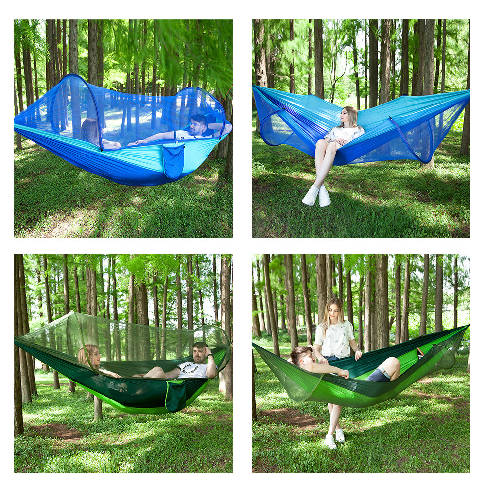 The new outdoor equipment includes trees sleeping parachutes and swing chairs Hammock hiking backpack