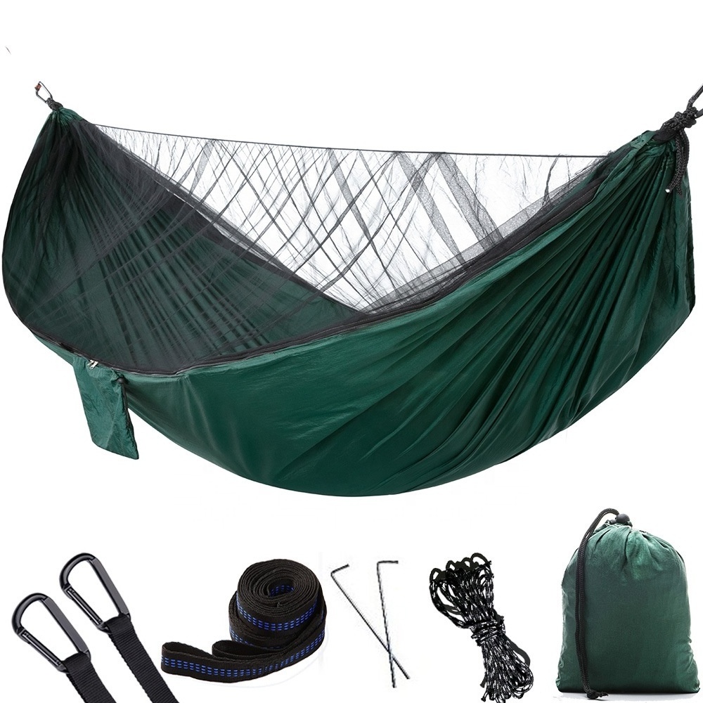 Wholesale 210T/70D Portable Parachute Nylon Camping Mosquito Net Hammock(Dark Green)