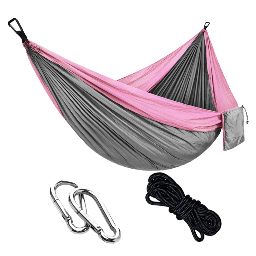 Outdoor equipment includes tree, sleeping parachute  hanging swing chair. hammock hiking backpack