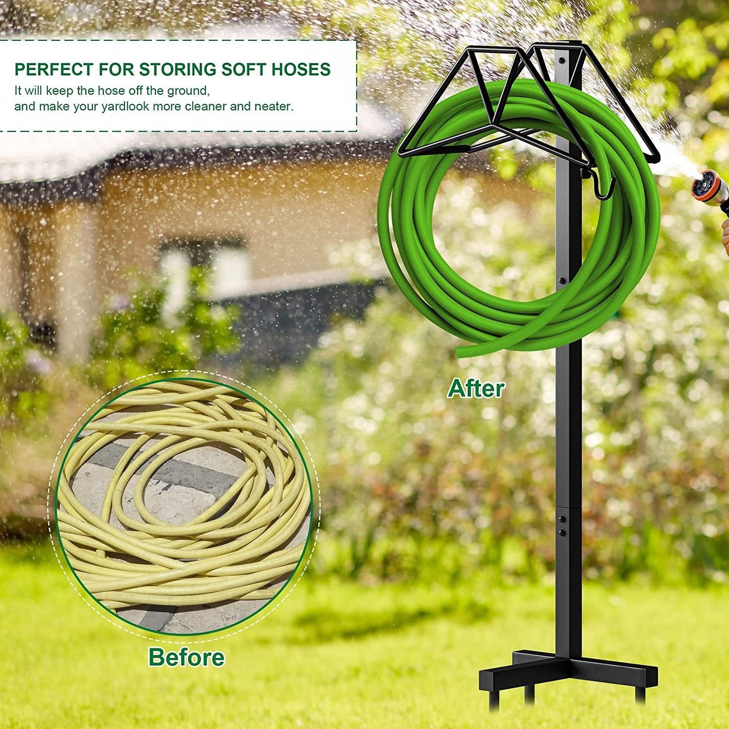 QP012 Garden Hose Holder Freestanding Detachable Water Metal Stand Hold Hose Garden Hose Holder