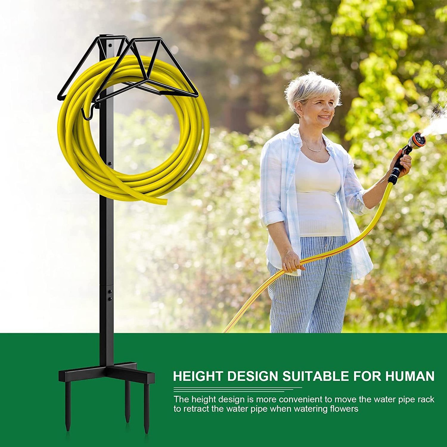 QP012 Garden Hose Holder Freestanding Detachable Water Metal Stand Hold Hose Garden Hose Holder