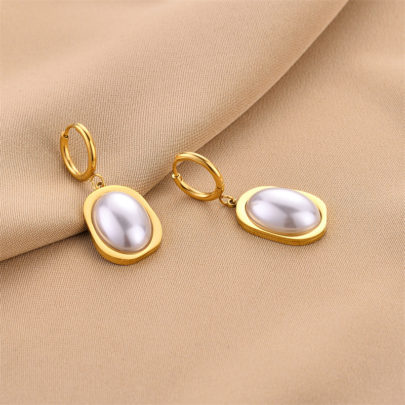 bulk wholesale stainless steel jewelry pearl hoop accessories geometric women trendy earrings making supplies