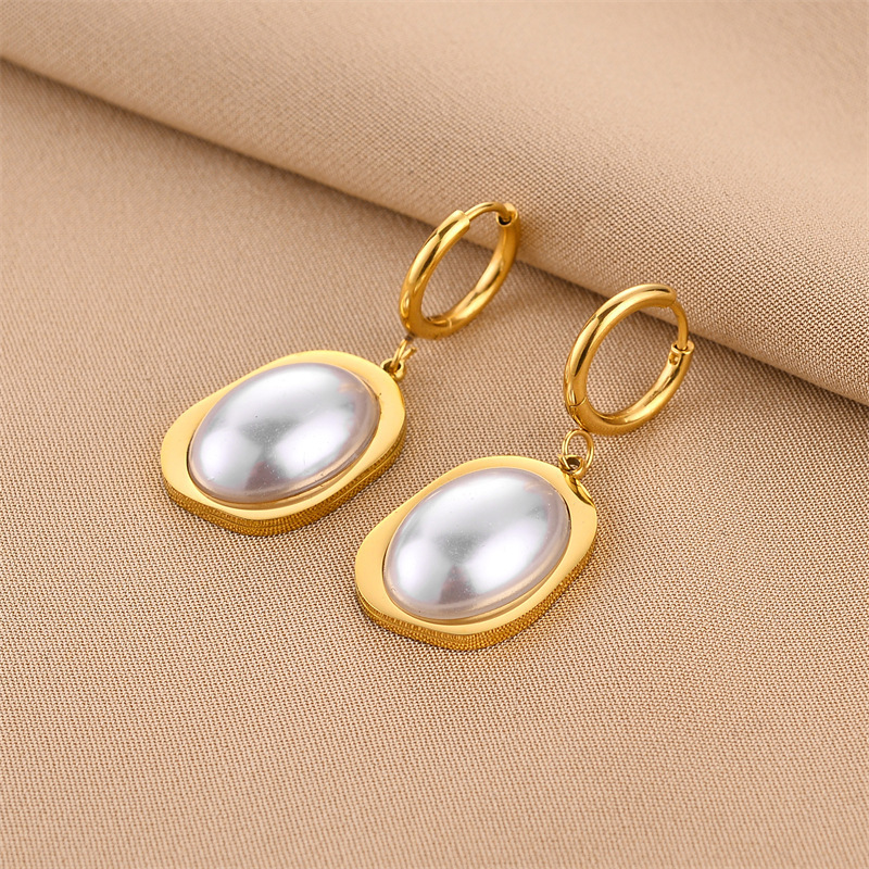 bulk wholesale stainless steel jewelry pearl hoop accessories geometric women trendy earrings making supplies