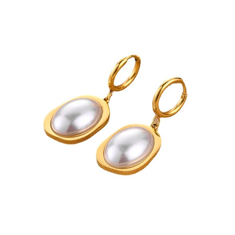 bulk wholesale stainless steel jewelry pearl hoop accessories geometric women trendy earrings making supplies