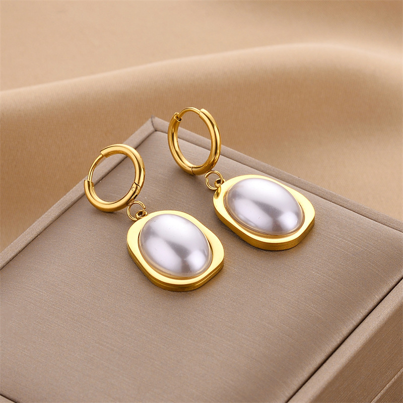 bulk wholesale stainless steel jewelry pearl hoop accessories geometric women trendy earrings making supplies