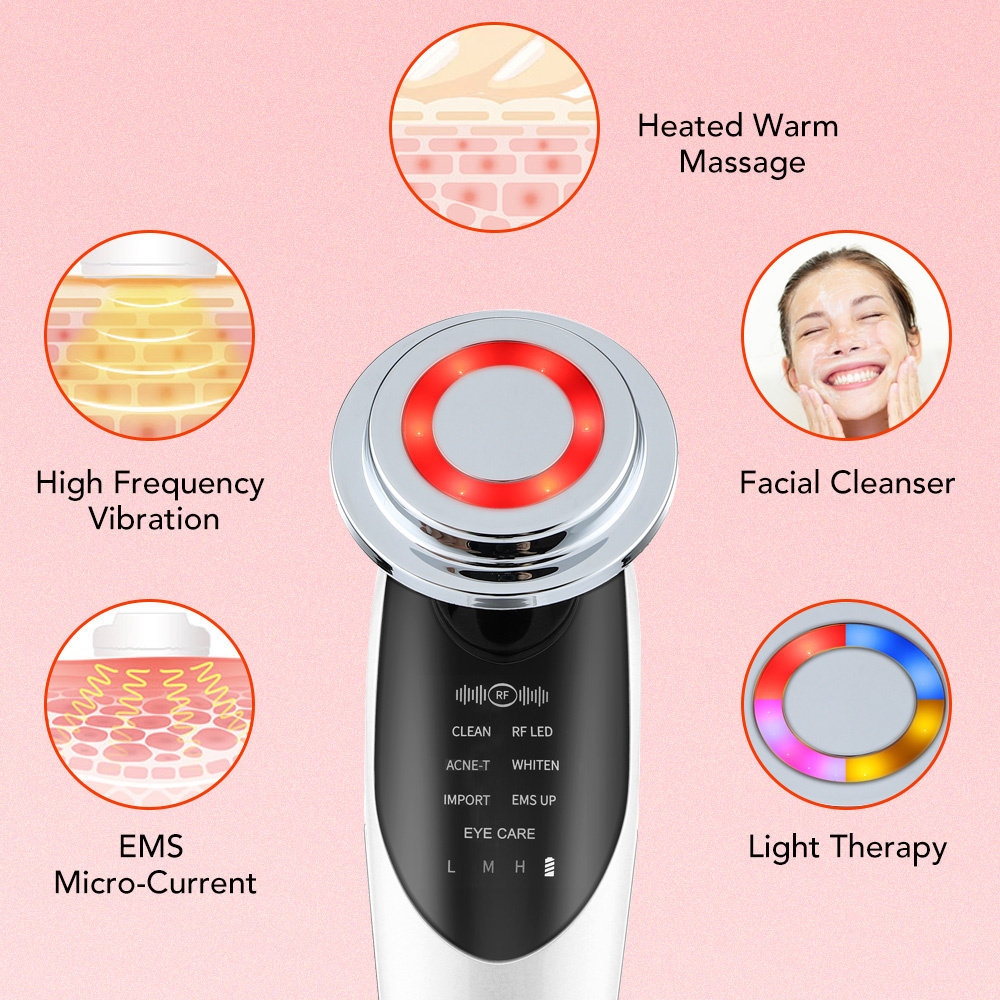 7 in 1 Facial Massager anti wrinkle Light Therapy RF EMS Microcurrent face Lifting Iontophoresis device Beauty apparatus