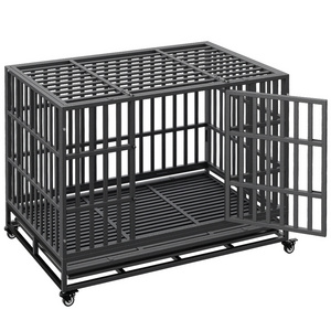 48inch Pet Strong Metal Kennel Cage on Wheels by Tear Resistant Square Tube - Puppy Training Playpen Heavy Duty Dog Crate