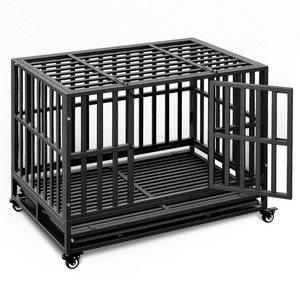 Double Door, and Removable Tray Kennel for Large Dogs 38 inch Heavy Duty Indestructible Dog Crate with Lockable Wheels