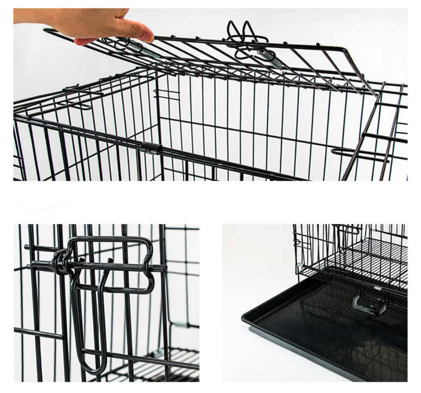 Black Folding Luxury Metal Iron Pet Dog Crate With Tray