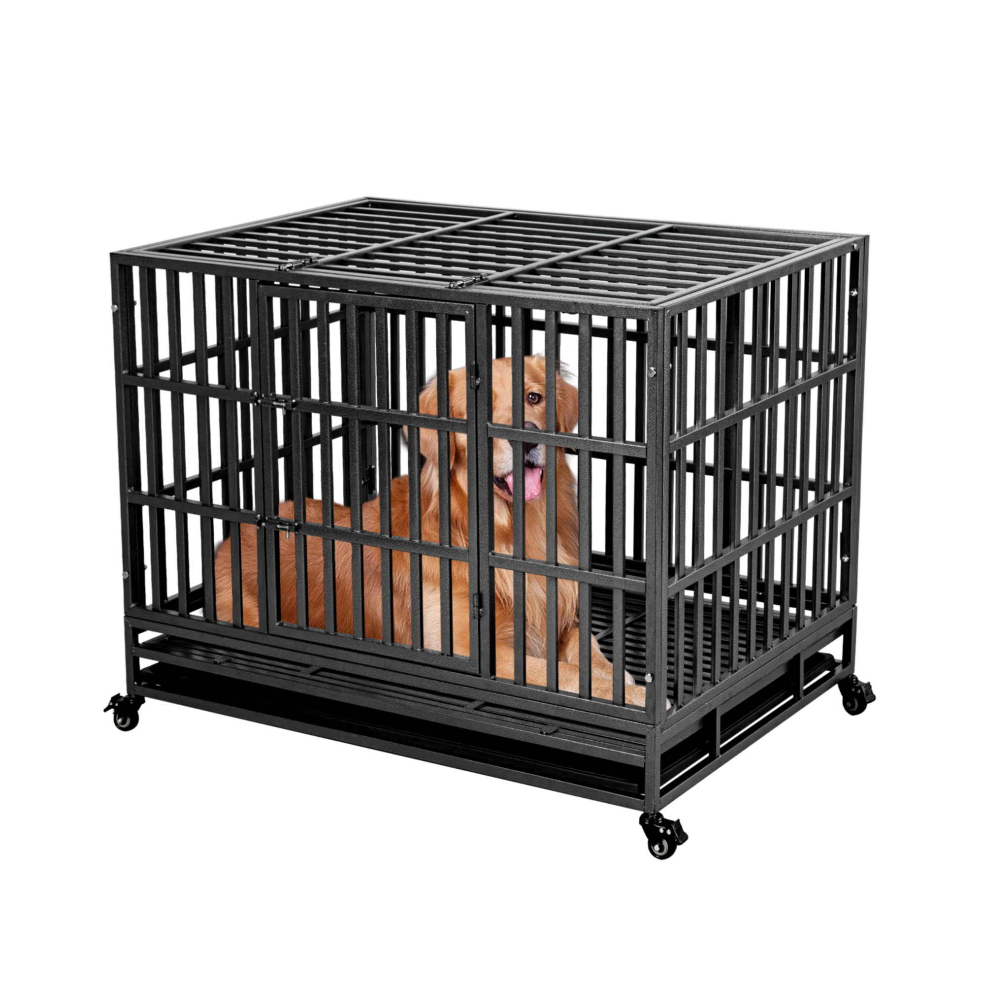 48 Inch  XL Metal Kenneland cage for Large Dog,Escape Proof Dog cratewith Wheels, Removable Heavy Duty Indestructible Dog Crate