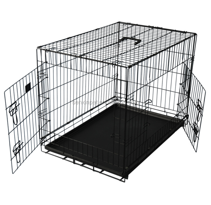 24 inch x 17 inch x 20 inch,Wire cage,Double Door Indoor Portable pet Crate,Foldable Metal Dog Crate with Plastic Tray