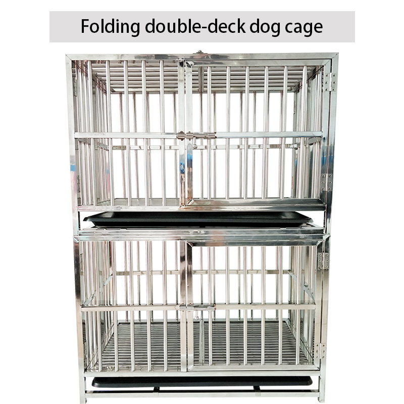 OEM design stainless steel durable xxl large double layers dog cage with wheel