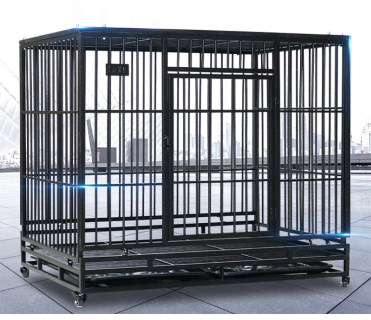 Large Dog Cage Crate Heavy Duty Strong Metal Kennel Playpen with Four Wheels