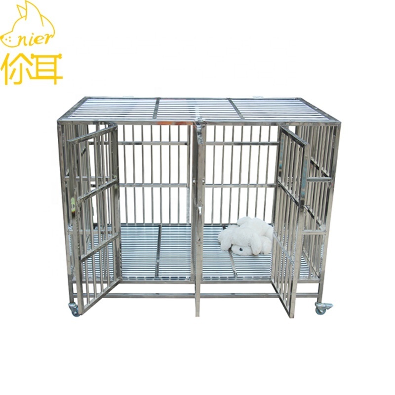 Pet Supplies Stainless Steel Pet Animal Cages Wholesale Stainless steel Dog Crate Cages with Lockable Wheels