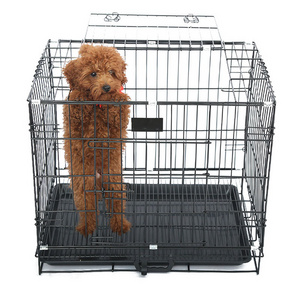 Folding Metal Pet Cage Double Door Panel Tray Wire Cage Dog Kennel Leak-proof Plastic Animal Indoor Outdoor Collapsible Letter