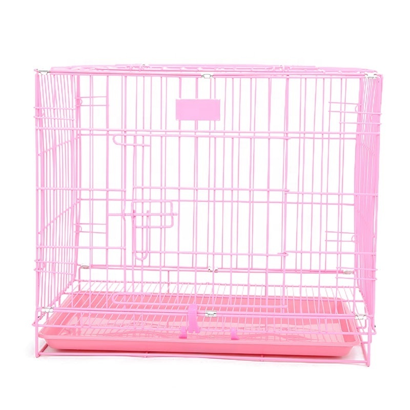 24 inch Thick Metal Dog Kennel Indoor Wire Cage with Double Door and Removable Tray Dog Crate for Small Dogs Cats Under 25lbs