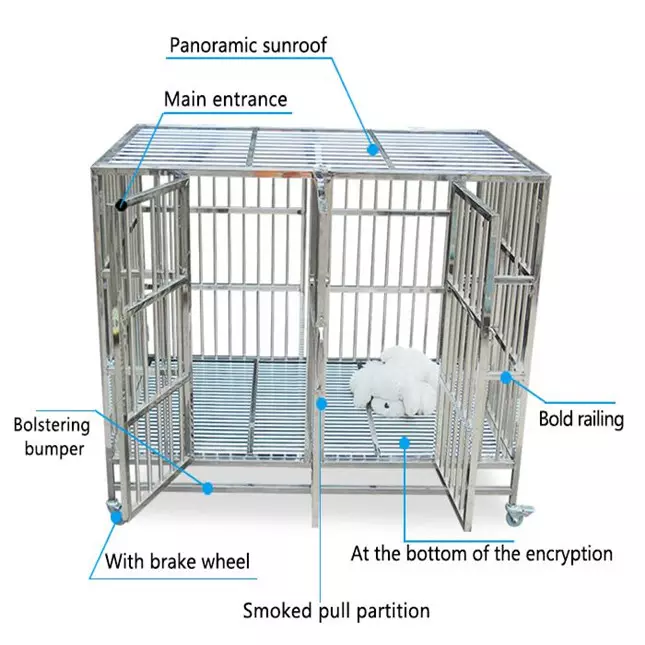 xxl 2 door drop Heavy Duty Stainless Steel Dog Cage iron Kennel With Wheels For Sale